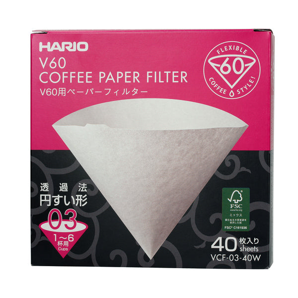 V60 Filterpapir, 40 stk, Størrelse 01, 02, 03