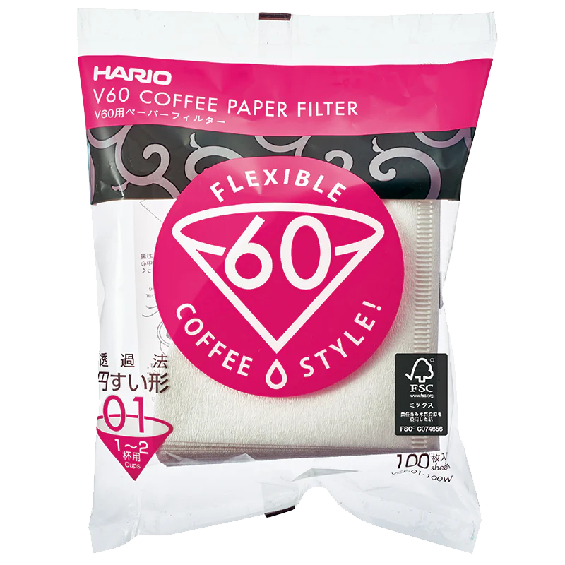 V60 Filterpapir, 100 pcs, Størrelse 01, 02, 03