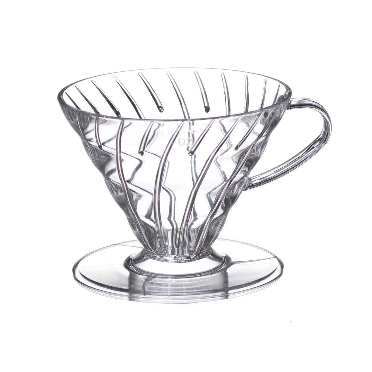 This is an image of a hario v60 coffee brewer in transparent plastic